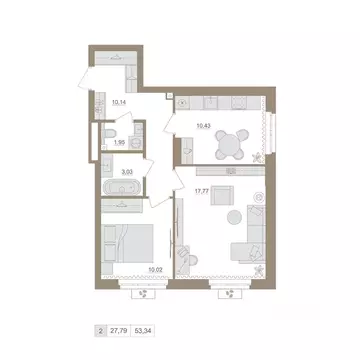 2-к кв. Башкортостан, Уфа бул. Яркий (53.34 м)