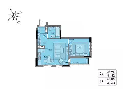 2-к кв. Удмуртия, Ижевск Краски Леса жилой комплекс (46.05 м)