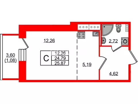 Квартира-студия: Колпино, Балканская дорога, 12к2 (24.8 м)