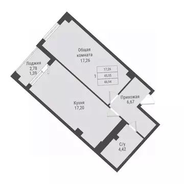 1-к кв. Саха (Якутия), Якутск Парк Победы жилой комплекс (46.94 м)