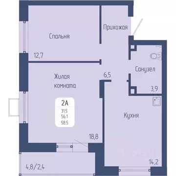 2-к кв. Красноярский край, Красноярск Свободный просп. (58.5 м)