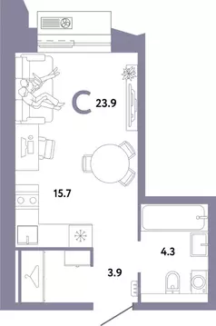 Студия Москва Страна.Заречная жилой комплекс (23.9 м)