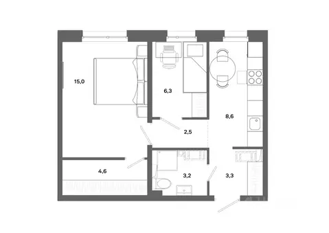 2-к кв. Ханты-Мансийский АО, Сургут ул. Ивана Захарова, 16 (43.5 м)