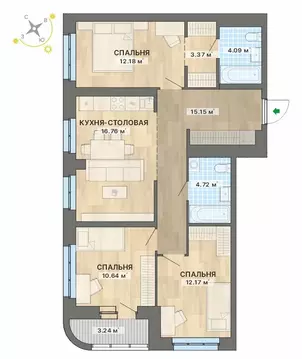 3-комнатная квартира: Екатеринбург, жилой район Уралмаш, Авангардная ...