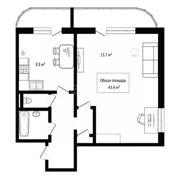1-к кв. Новосибирская область, Новосибирск ул. Палласа, 1 (43.4 м)