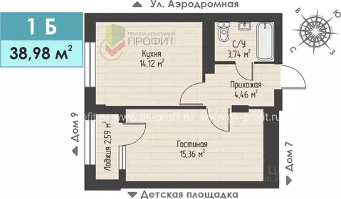 1-к кв. Татарстан, Набережные Челны ул. Жданова, 3 (38.98 м)