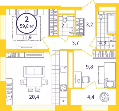2-к кв. Свердловская область, Екатеринбург Уктус жилрайон, Астон ...