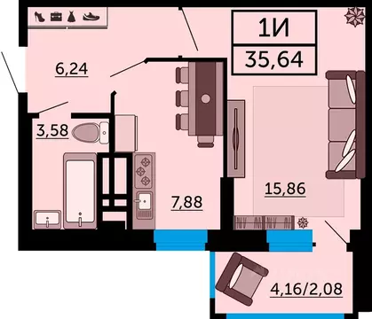 1-к кв. Ростовская область, Ростов-на-Дону ул. Мечникова, 110Г (35.64 ...