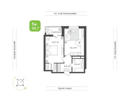 2-к кв. Приморский край, Владивосток ул. 3-я Поселковая, 16/4 (45.7 м)