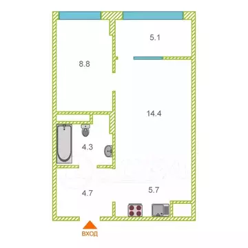 1-комнатная квартира: Тюмень, микрорайон ДОК, Воронинская улица, 47 ...