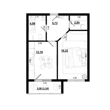 1-к кв. Калужская область, Калуга ул. Радостная, 4 (45.24 м)