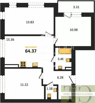 3-к кв. Калининградская область, Зеленоградский муниципальный округ, ...