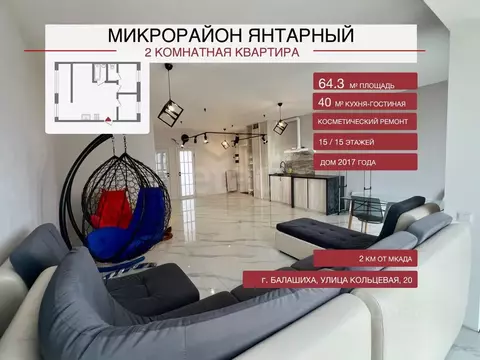 2-к кв. Московская область, Балашиха Янтарный мкр, ул. Кольцевая, 20 ...