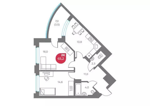 2-комнатная квартира: Пермь, Советская улица, 16А (65.2 м)