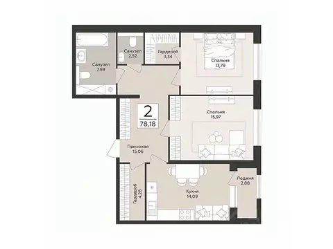 2-к кв. Воронежская область, Воронеж Эклипс жилой комплекс (78.18 м)