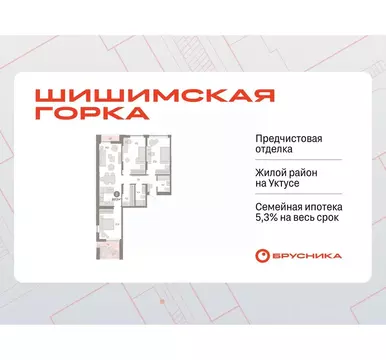 3-к кв. Свердловская область, Екатеринбург ул. Гастелло, 19А (107.19 ...