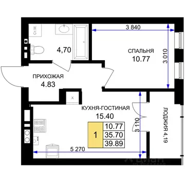 1-к кв. Калининградская область, Гурьевск Включи жилой комплекс (40.2 ...