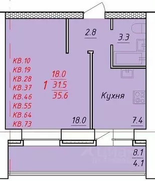 1-к кв. Алтайский край, Новоалтайск Индустриальная ул., 18А (35.6 м)