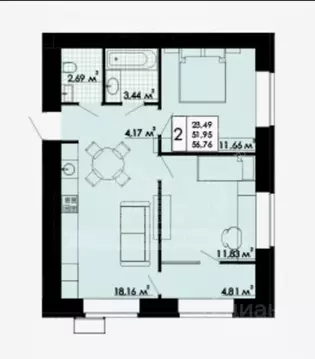 2-к кв. Калужская область, Калуга ул. Белые Росы, 3 (56.76 м)