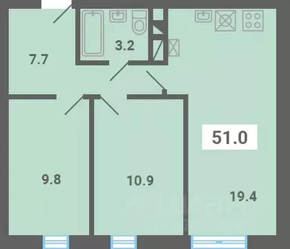 2-к кв. Московская область, Ленинский городской округ, пос. Мещерино, ...