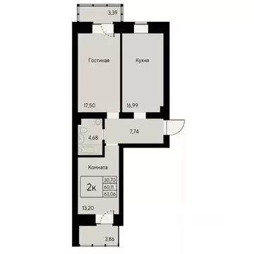 2-к кв. Красноярский край, Красноярск ул. Елены Стасовой, 80 (60.7 м)