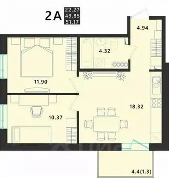 2-к кв. Псковская область, Псковский район, Завеличенская волость, д. ...