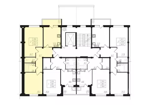 2-к кв. Чувашия, Чебоксары ул. Прогрессивная, 2 (62.3 м)