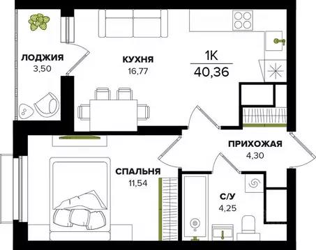 1-к кв. Тульская область, Тула ул. Академика Насоновой (40.36 м)
