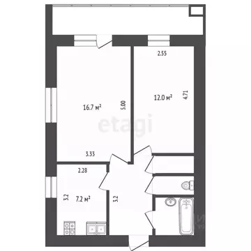 2-к кв. Тюменская область, Тюмень ул. Пермякова, 52 (47.8 м)