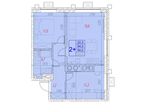 2-к кв. Астраханская область, Астрахань ул. Трофимова (54.0 м)
