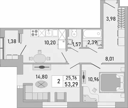 2-к кв. Башкортостан, Уфа Бакалинская ул., 9/1 (53.29 м)