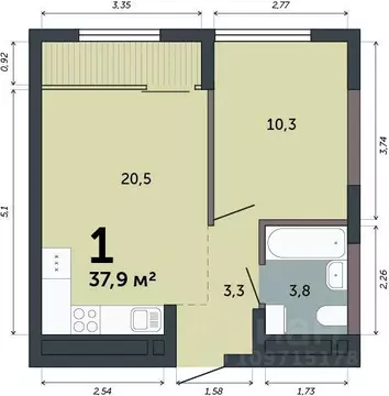 1-к кв. Свердловская область, Екатеринбург пер. Сосновый (37.9 м)