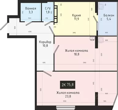 2-к кв. Ставропольский край, Ставрополь № 28 мкр,  (75.8 м)