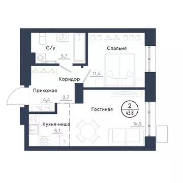 2-к кв. Красноярский край, Красноярск Чижи жилой комплекс (43.8 м)