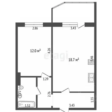 2-к кв. Ханты-Мансийский АО, Сургут ул. Ивана Захарова, 12/1 (43.8 м)