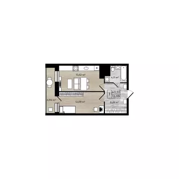 1-к кв. Ярославская область, Ярославль Аэропарк жилой комплекс (40.55 ...