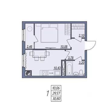 1-к кв. Волгоградская область, Волгоград Новый жилой комплекс (30.8 м)