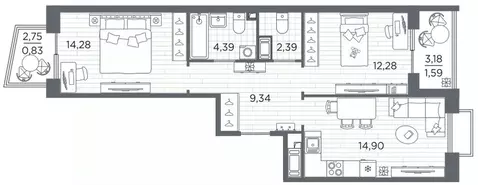 2-к кв. Санкт-Петербург Полюстровский просп., 87 (60.0 м)
