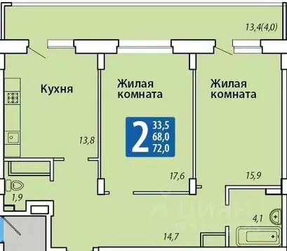 2-к кв. Чувашия, Чебоксары Гражданская ул., поз3 (72.0 м)