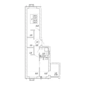 2-к кв. Калининградская область, Зеленоградск  (54.36 м)