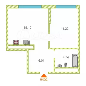 1-комнатная квартира: Тюмень, улица Андрея Кореневского, 11 (43.2 м)