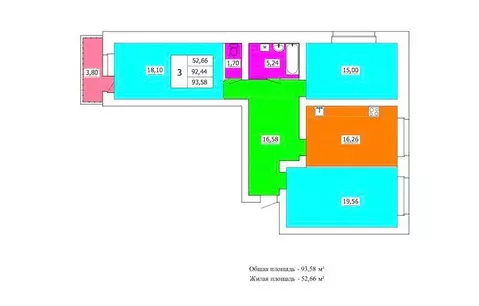 3-комнатная квартира: Ярославль, Тверицкая набережная, 58Ак1 (93.58 м)