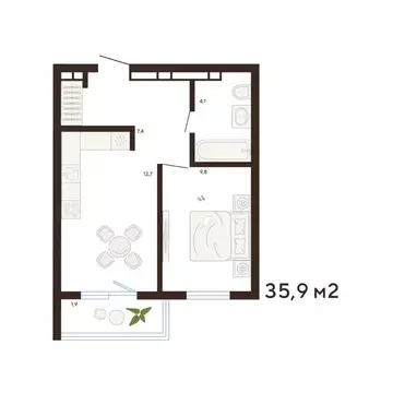 1-к кв. Приморский край, Владивосток Луговая ул. (35.9 м)