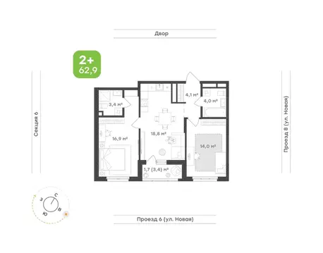 2-к кв. Свердловская область, Екатеринбург Академический мкр, 20-й ...