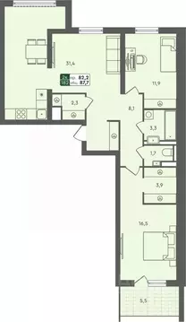 2-к кв. Курганская область, Курган Заозерный жилрайон,  (87.7 м)