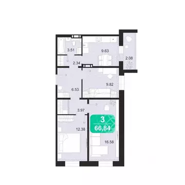 3-к кв. Забайкальский край, Чита ул. Богдана Хмельницкого, 14 (66.84 ...