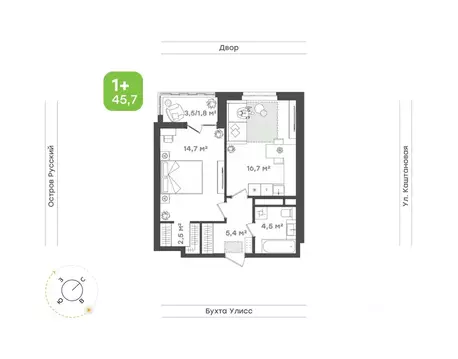 2-к кв. Приморский край, Владивосток ул. 3-я Поселковая, 16/2 (45.6 м)