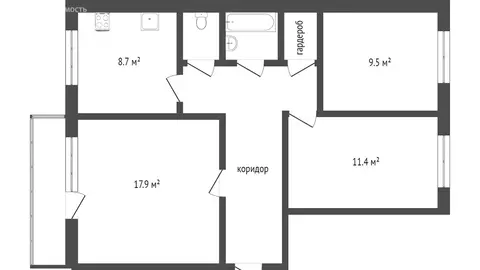 3-комнатная квартира: Тобольск, микрорайон 7А, 12 (65 м)