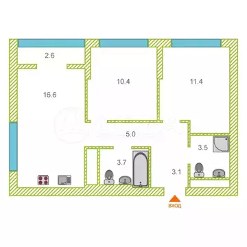 2-комнатная квартира: Тюмень, Краснооктябрьская улица, 4Ак2 (56 м)