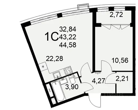 1-к кв. Тульская область, Тула ул. Федора Смирнова, 2 (44.58 м)